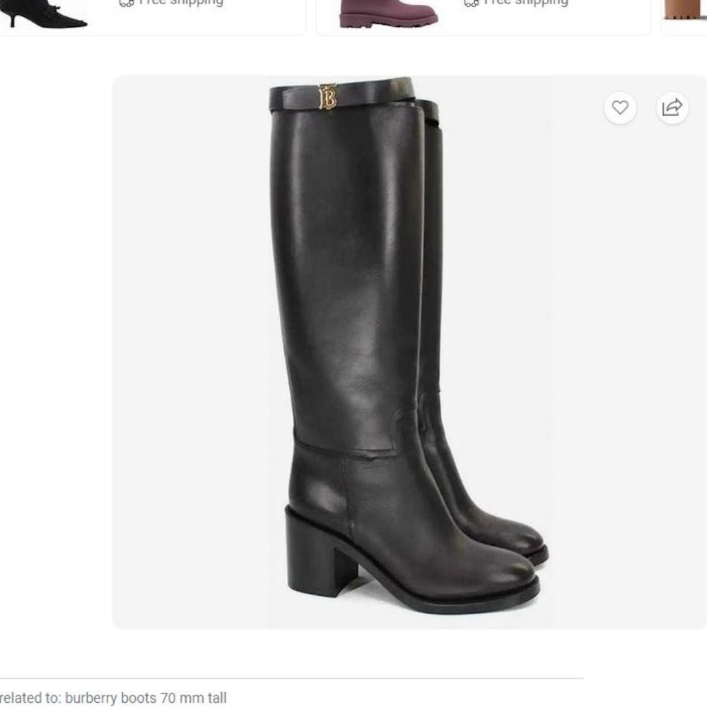 Burberry Black Leather Riding Boot TB Monogram Heel Round Toe Knee - Size 39/8.5